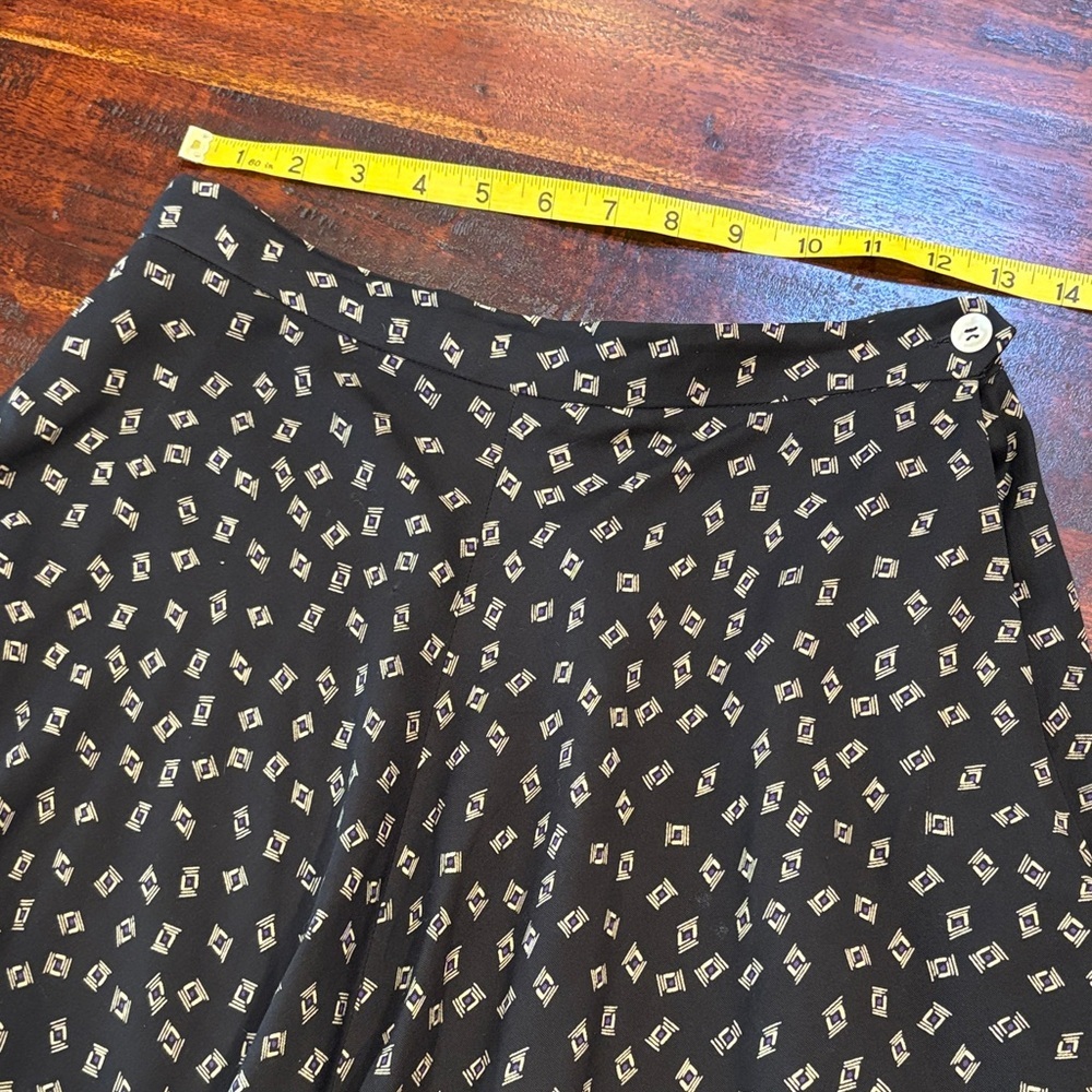 Vintage Ralph Lauren Black Patterned Maxi Skirt with Ivory Geometric Print sz 8 - Picture 10 of 11